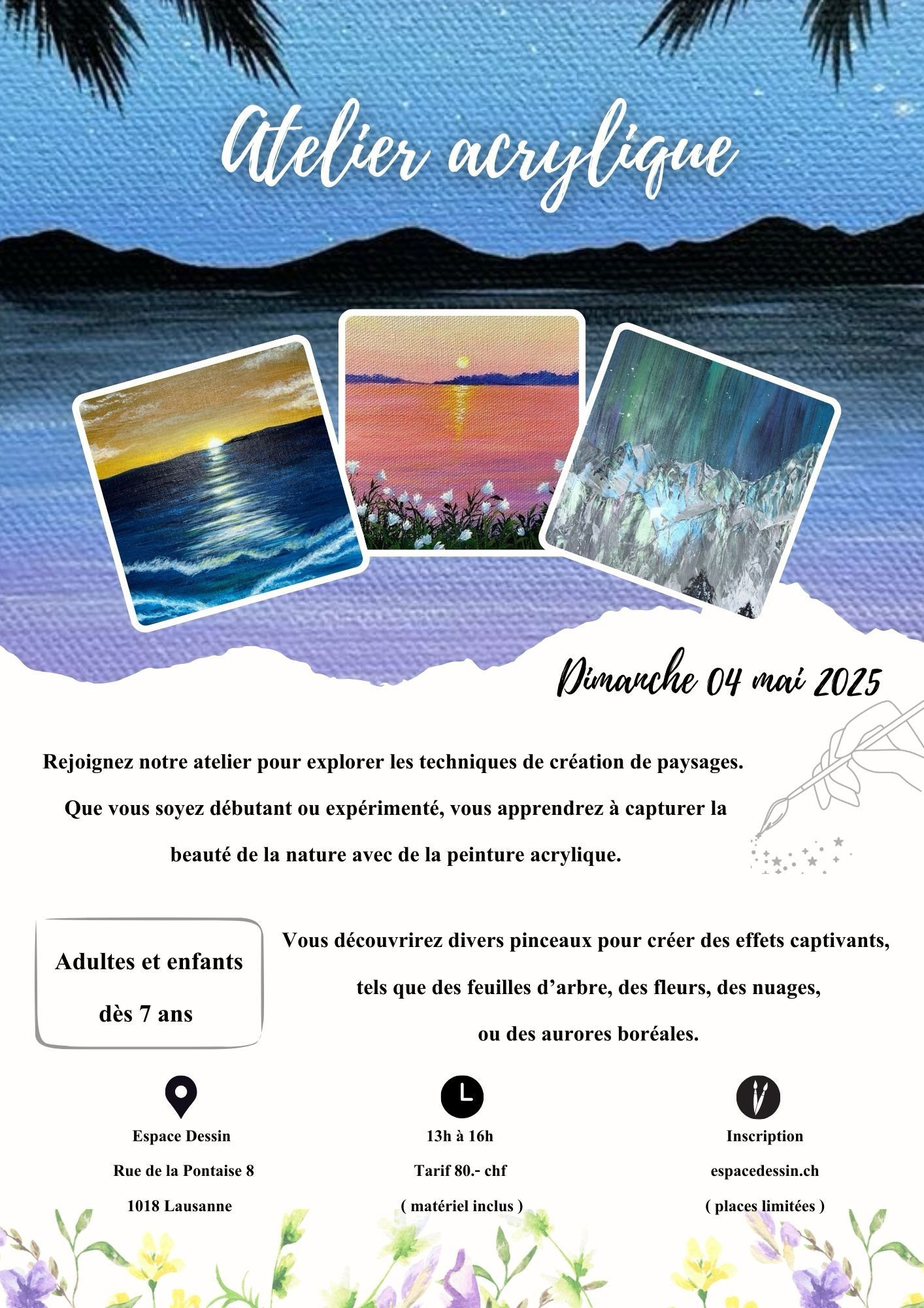 affiche  atelier espace dessin Lausanne peinture acrylique